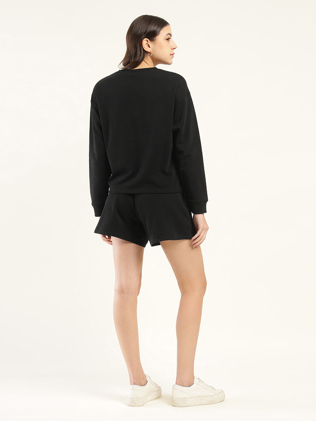 Women's Brand Logo Black Crew Neck Co-ord Set - Back View
