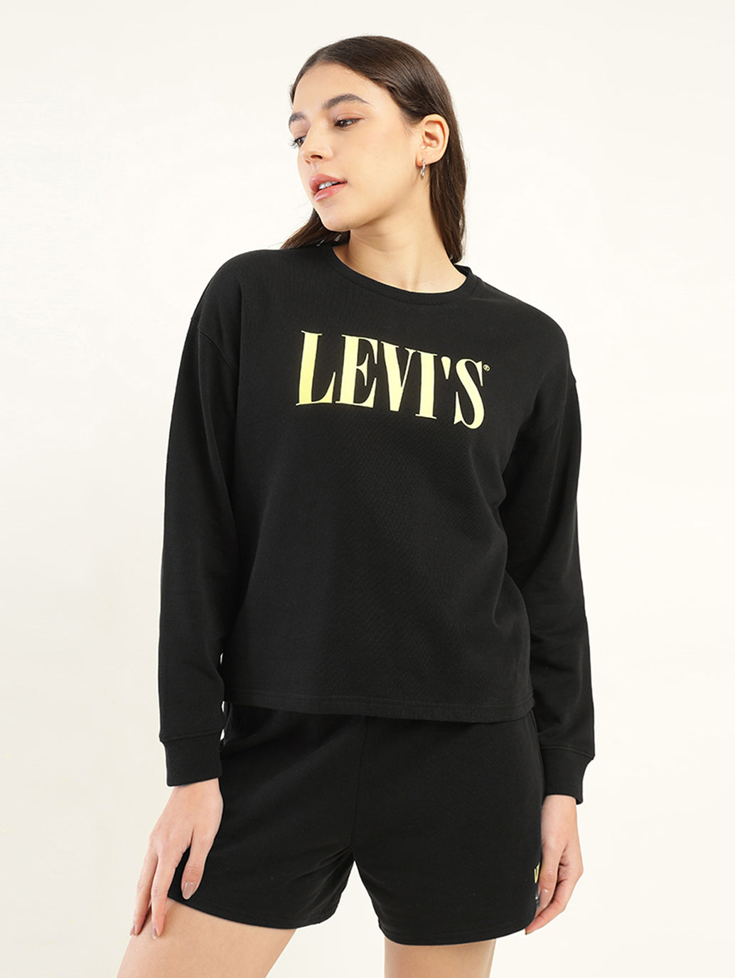 Women's Brand Logo Black Crew Neck Co-ord Set - Detail View