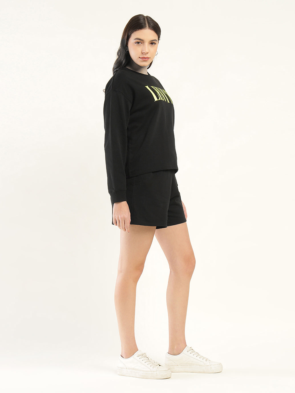 Women's Brand Logo Black Crew Neck Co-ord Set - Side View