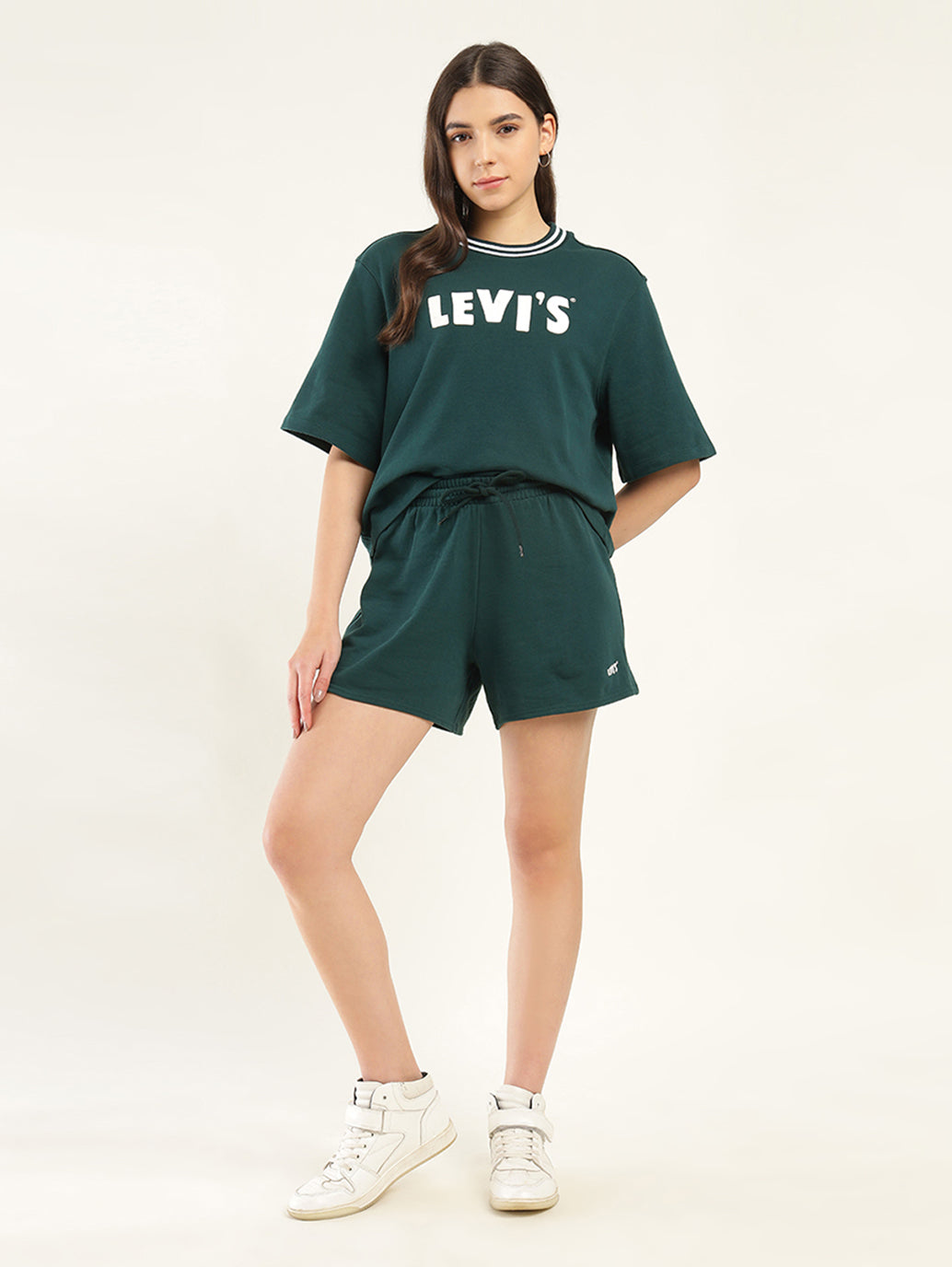 Women's Brand Logo Green Crew Neck Co-ord Set