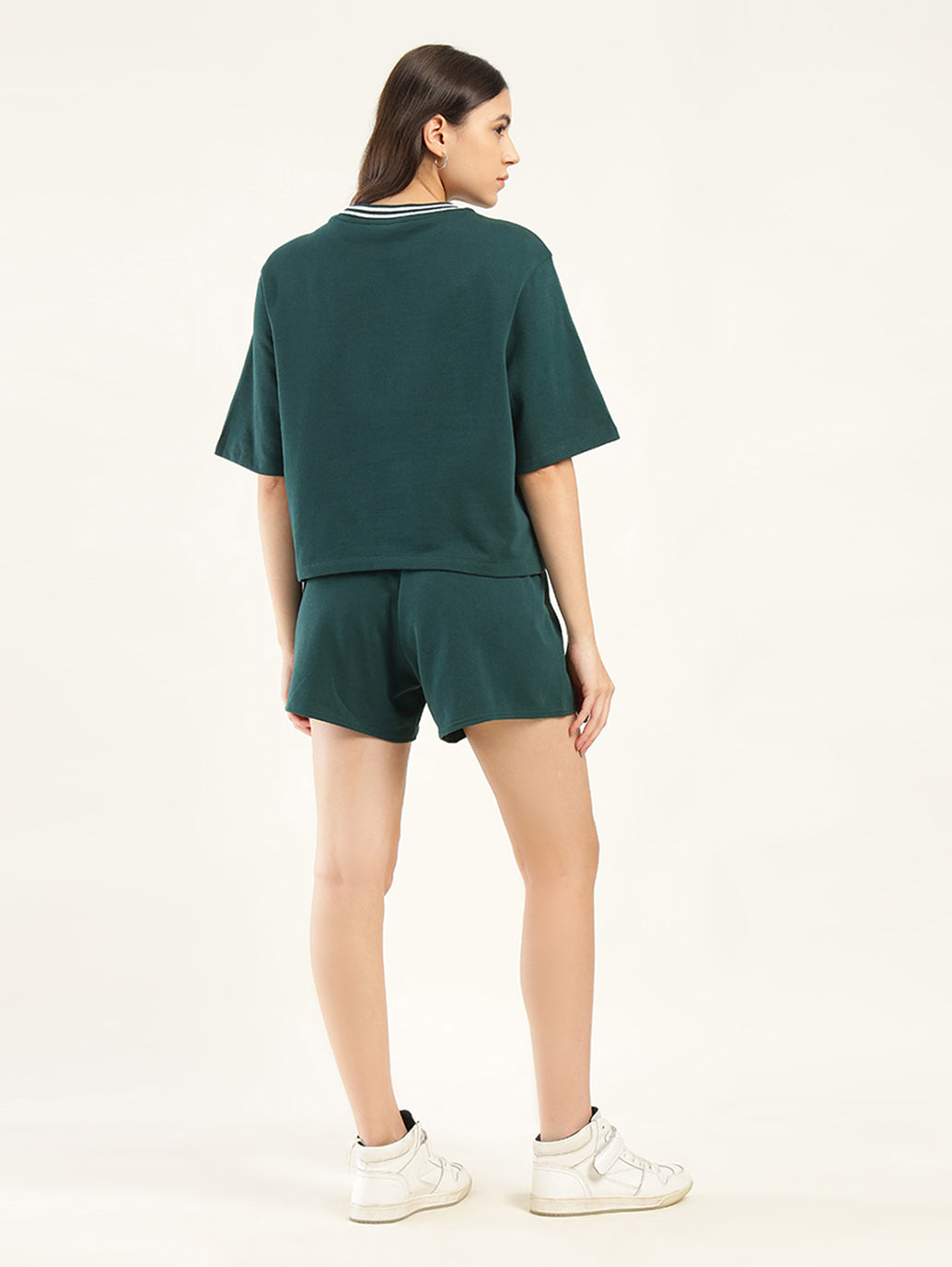 Women's Brand Logo Green Crew Neck Co-ord Set - Back View