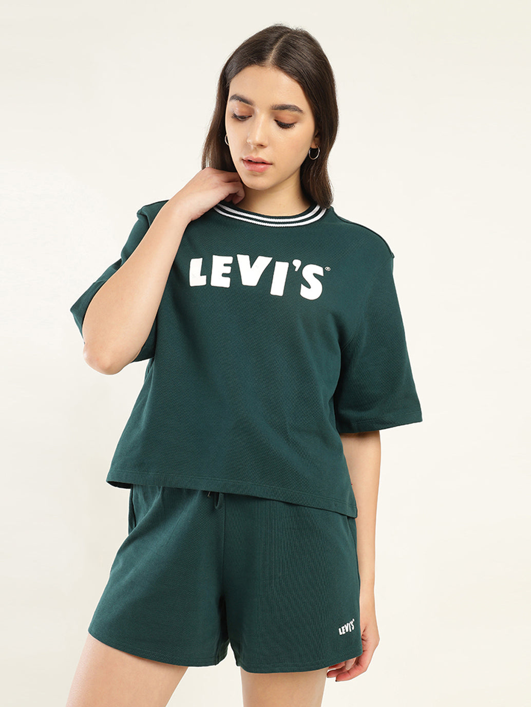 Women's Brand Logo Green Crew Neck Co-ord Set - Detail View