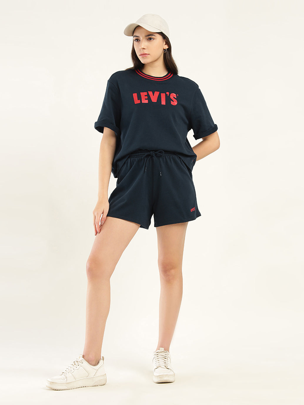 Women's Brand Logo Navy Crew Neck Co-ord Set - Styleshot View