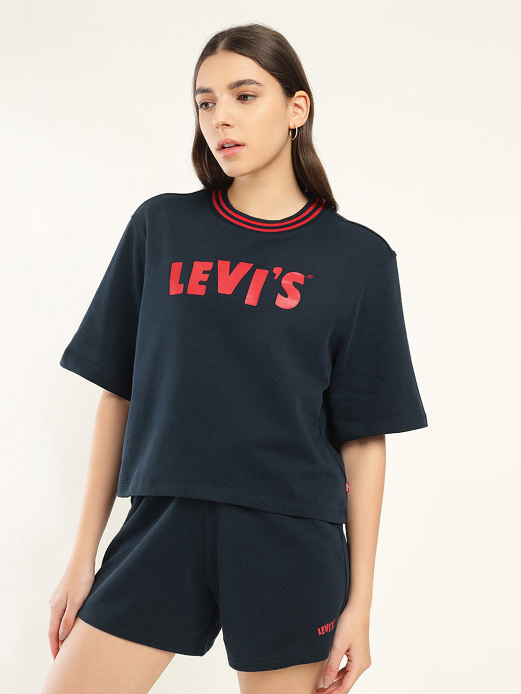 Women's Brand Logo Navy Crew Neck Co-ord Set - Detail View