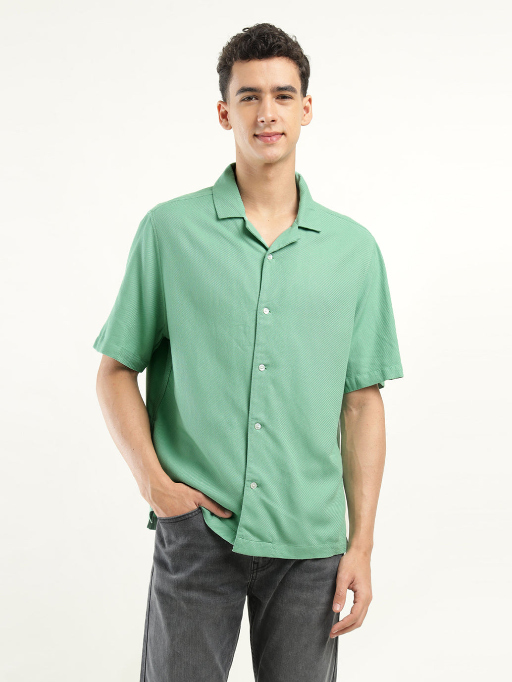 Men's Solid Camp Collar Shirt - Front View