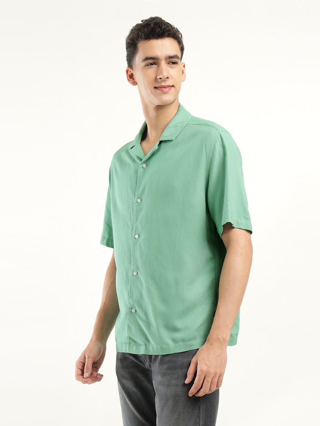 Men's Solid Camp Collar Shirt - Side View