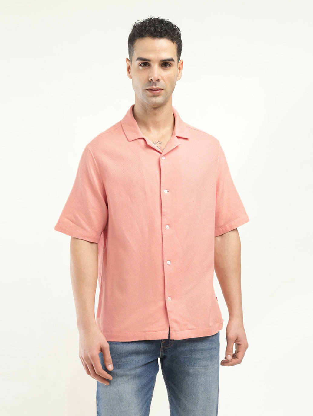 Men's Solid Camp Collar Shirt - Front View