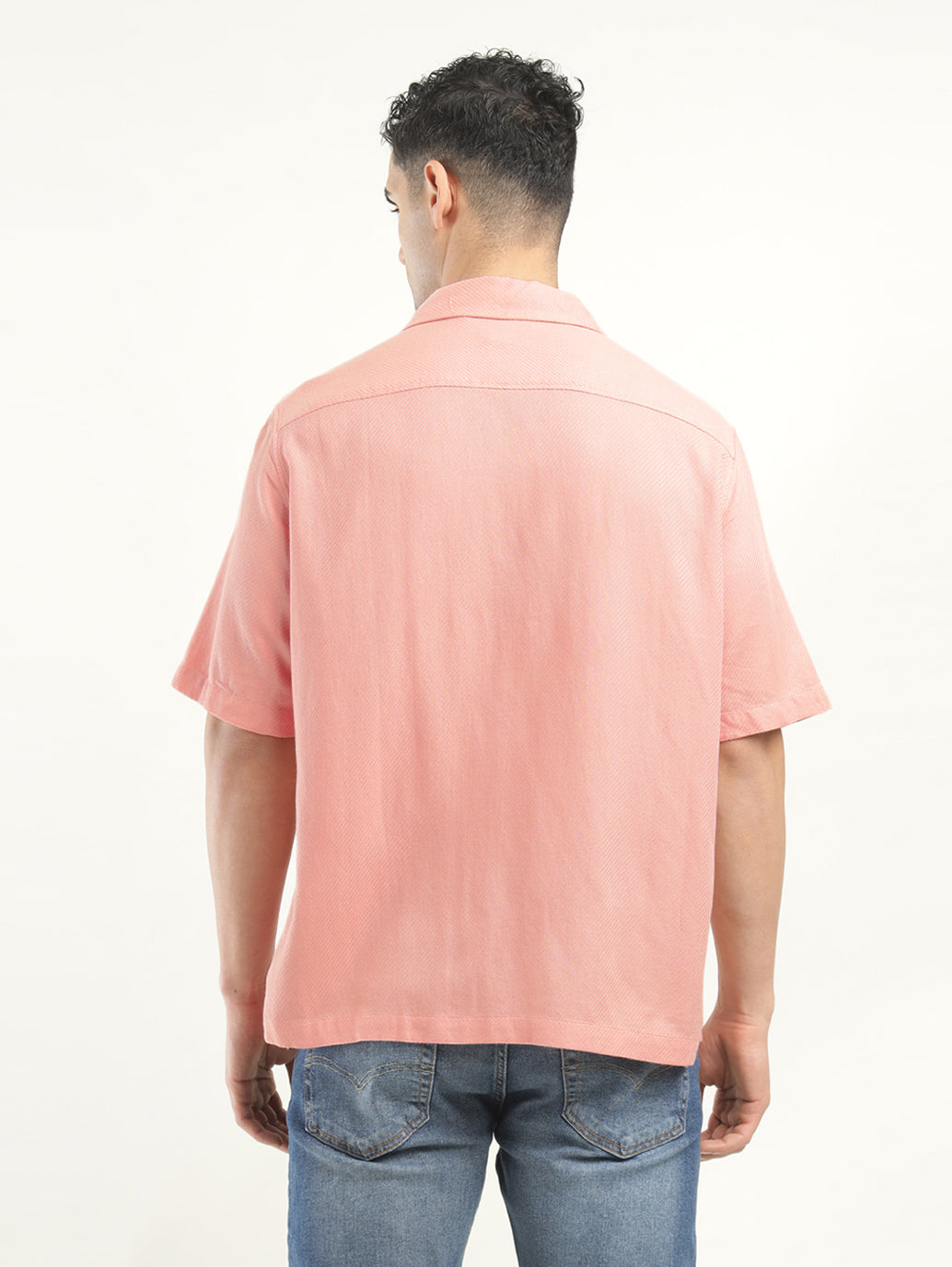 Men's Solid Camp Collar Shirt - Back View