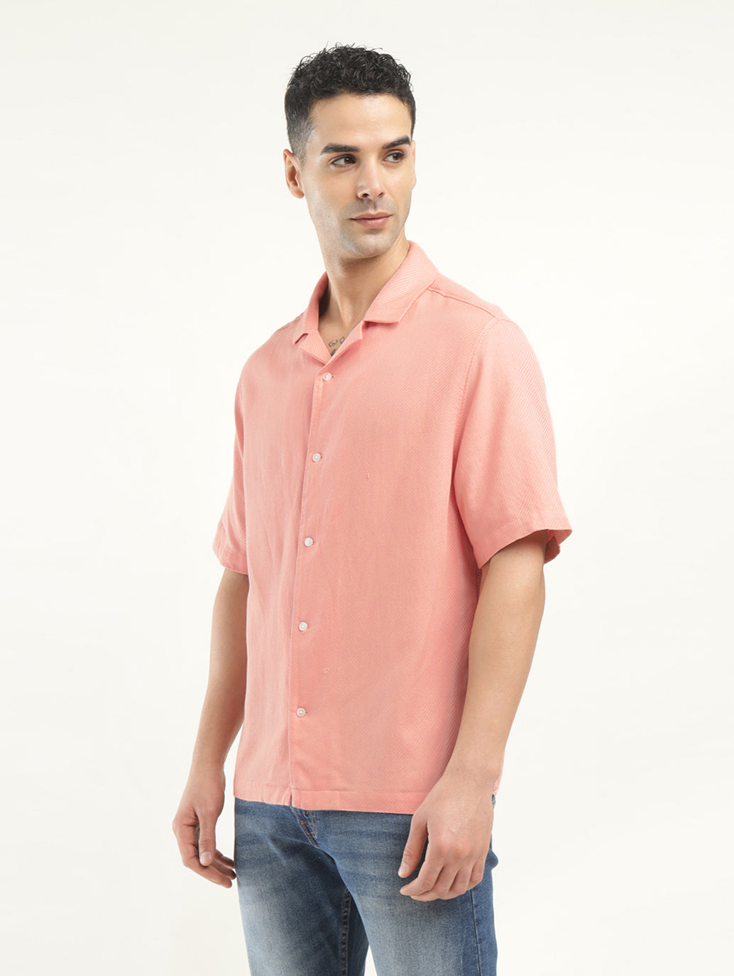 Men's Solid Camp Collar Shirt - Side View