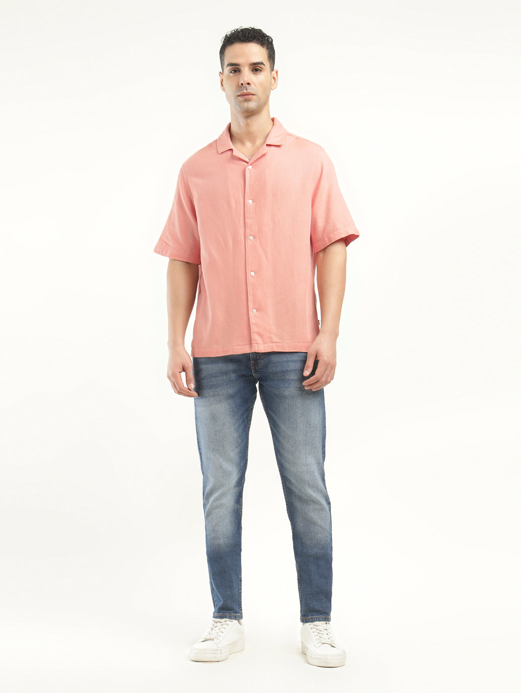 Men's Solid Camp Collar Shirt - ModelFront View