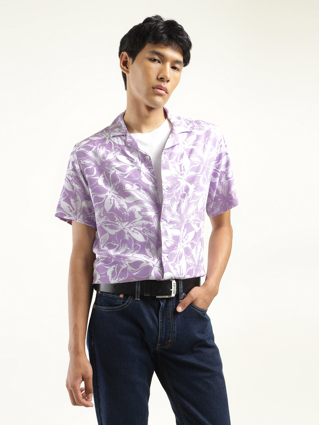 Men's Floral Print Camp Shirt - shot View