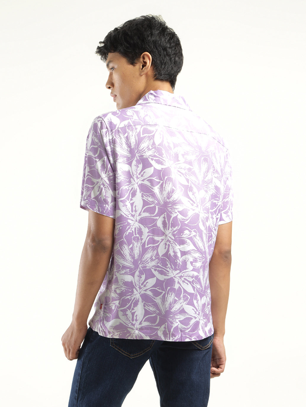 Men's Floral Print Camp Shirt - Back View