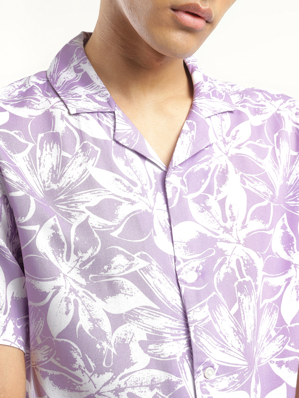 Men's Floral Print Camp Shirt - Detail View