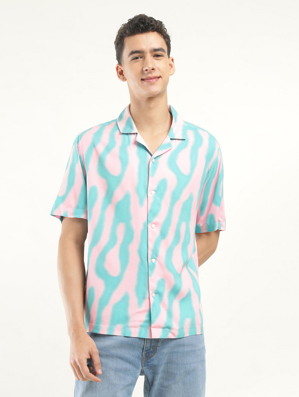 Men's Printed Camp Shirt - Front View