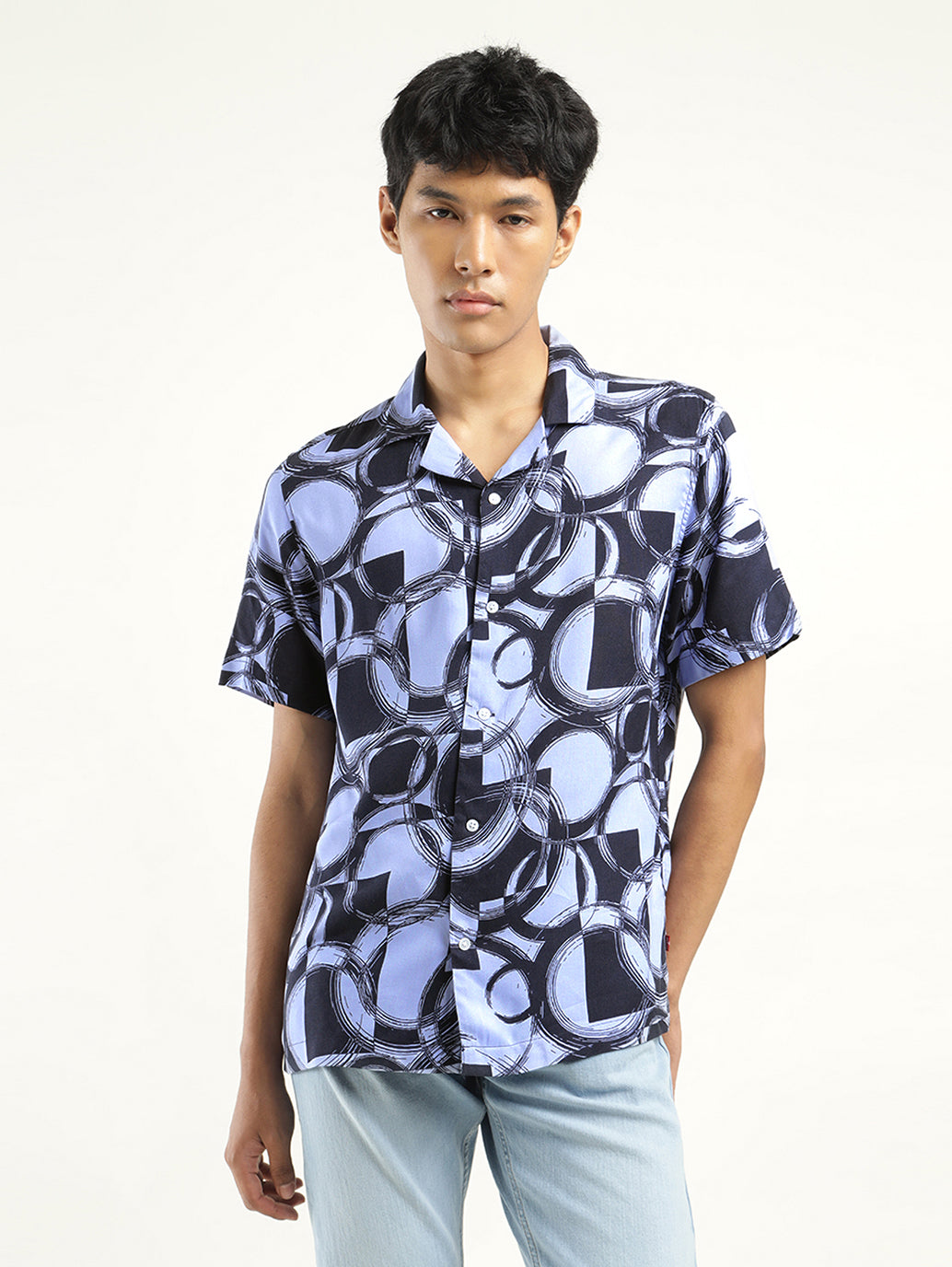 Men's Abstract Print Lapel Collar Shirt - Front View