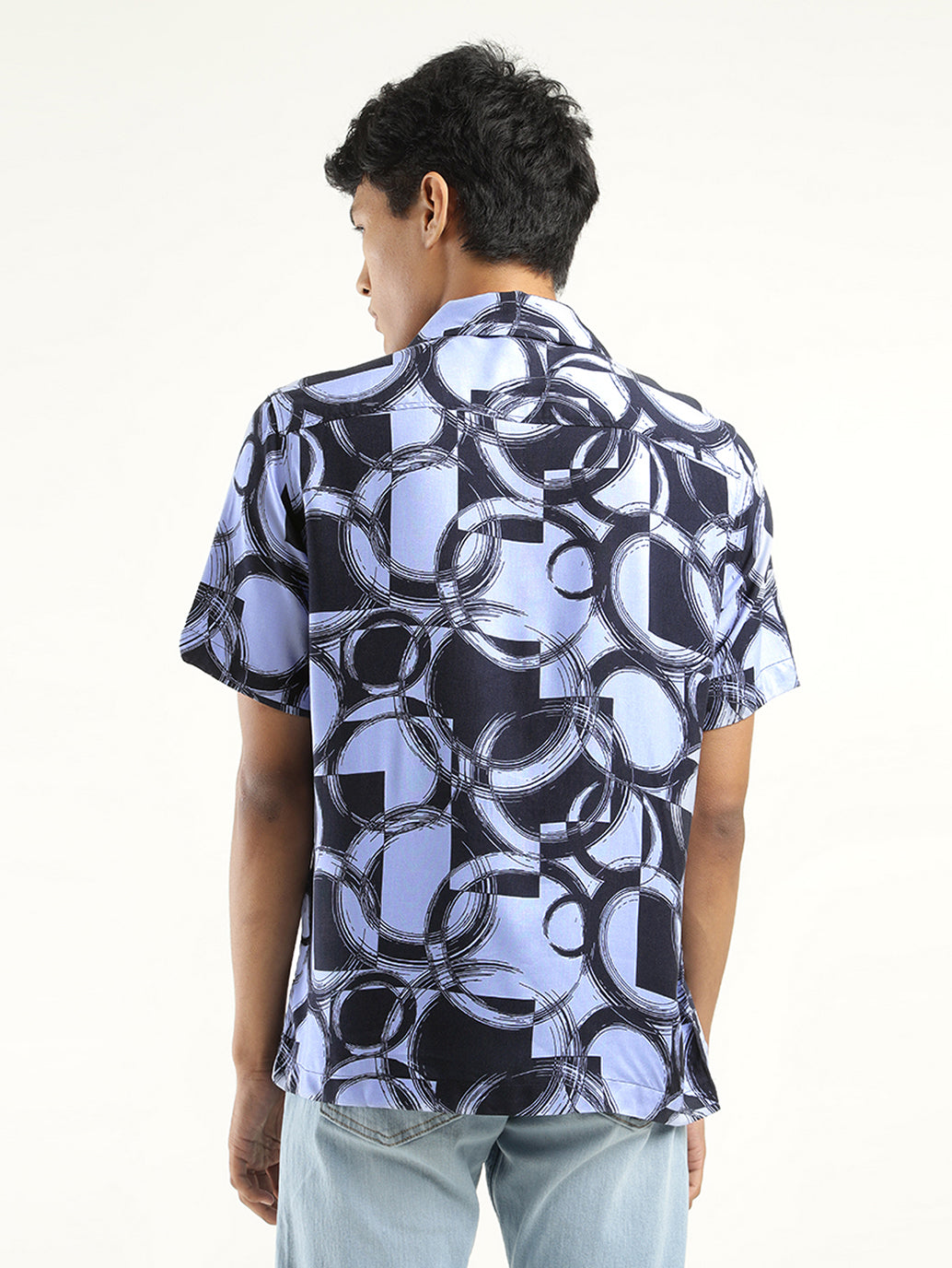 Men's Abstract Print Lapel Collar Shirt - Back View