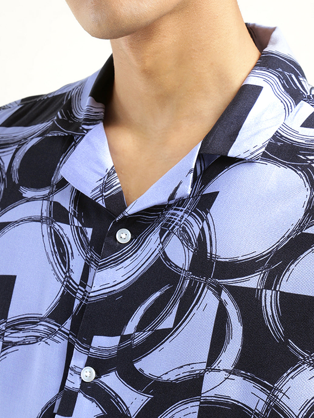 Men's Abstract Print Lapel Collar Shirt - Detail View