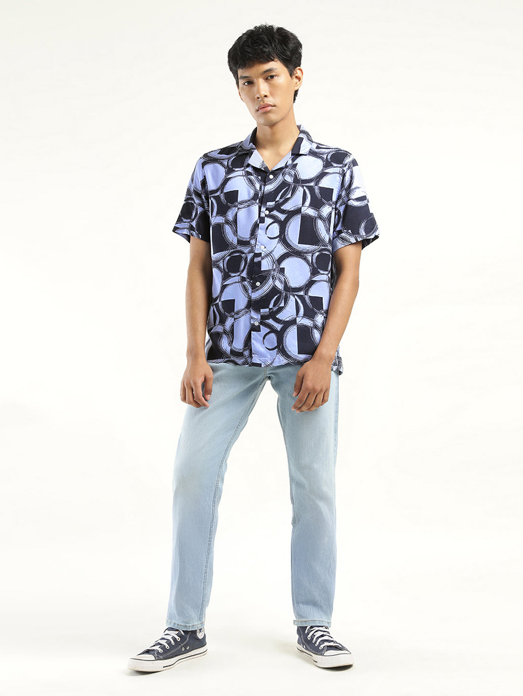 Men's Abstract Print Lapel Collar Shirt - ModelFront View