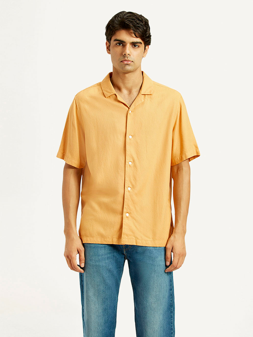 Men's Solid Mustard Camp Shirt