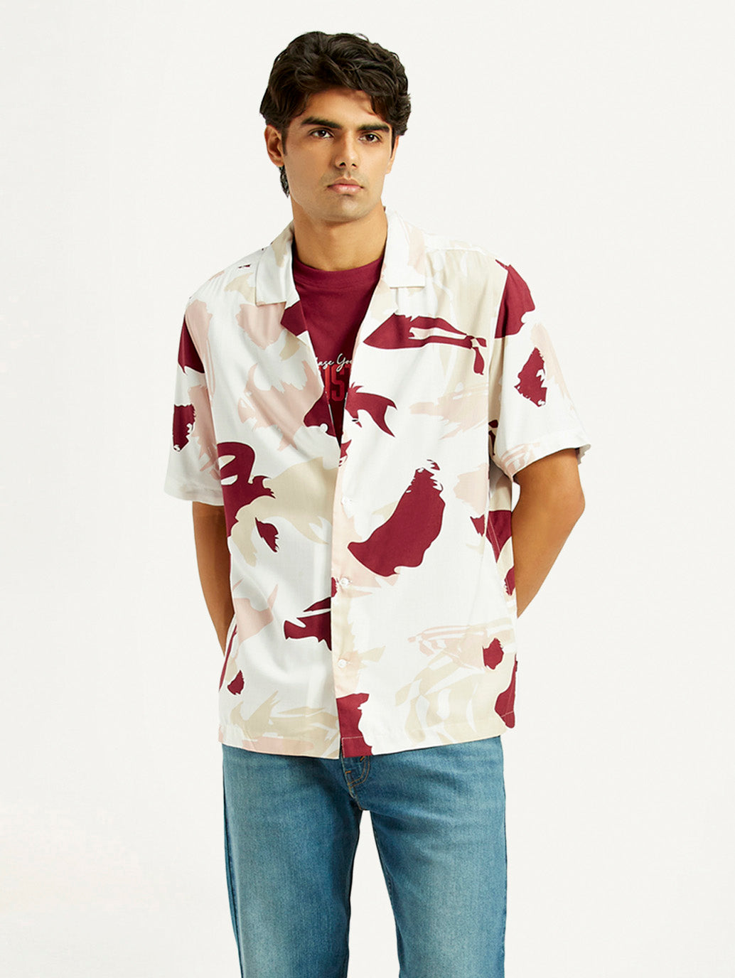 Men's Abstract Multi Color Camp Shirt - Styleshot View
