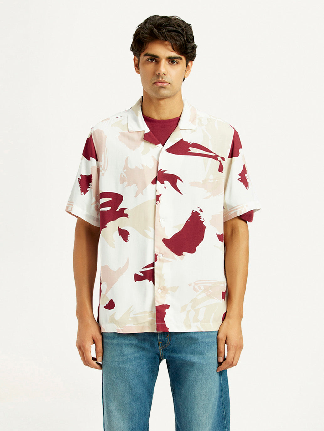 Men's Abstract Multi Color Camp Shirt - Front View