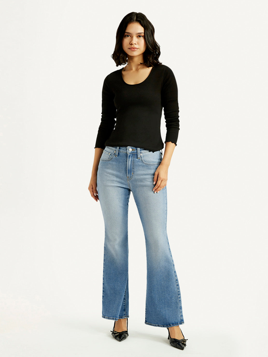 Women's 726 Blue Slim Flared Fit High Rise Jeans - Front View