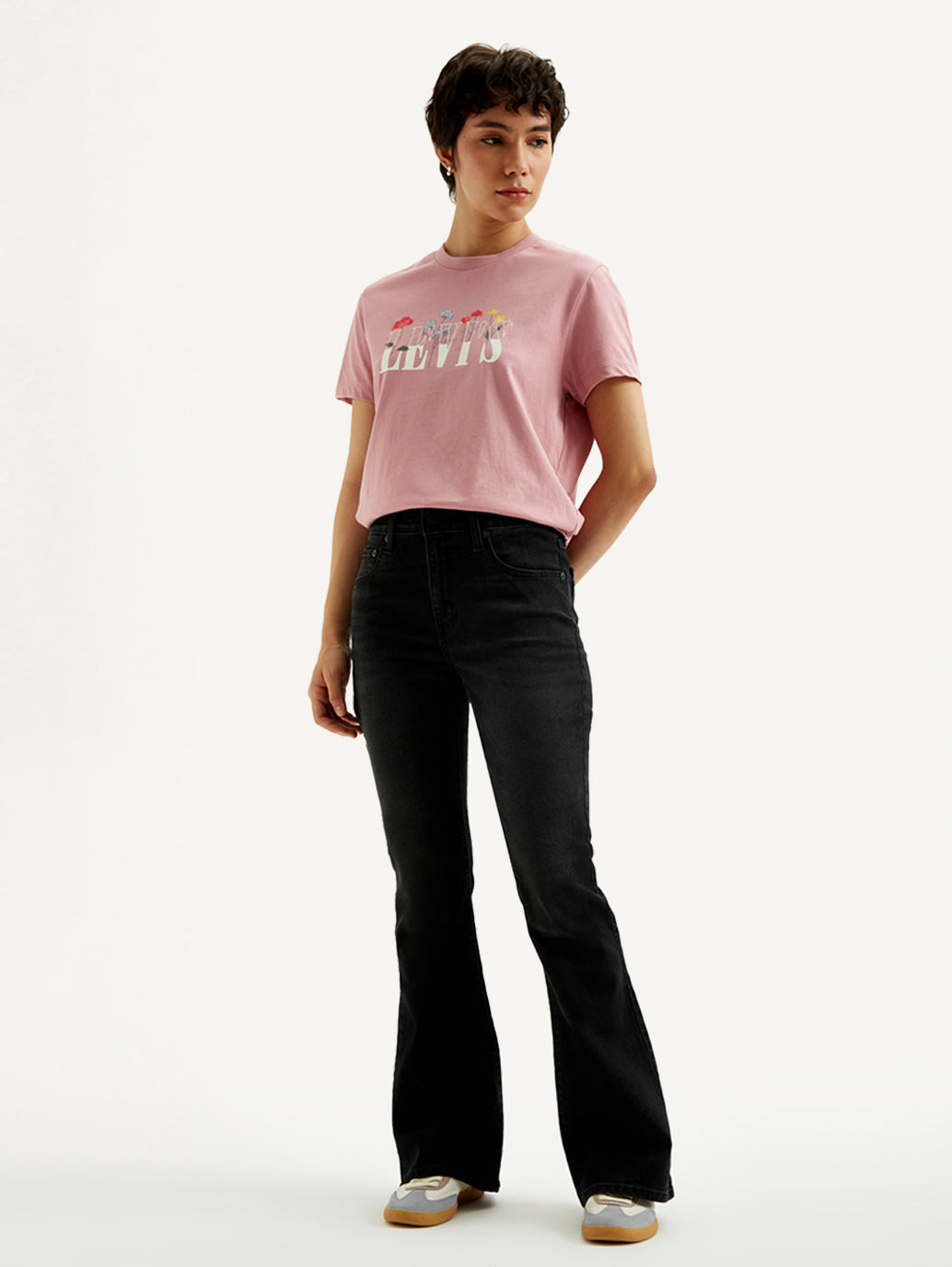 Women's 726 Black Flared Fit High Rise Jeans - Styleshot View