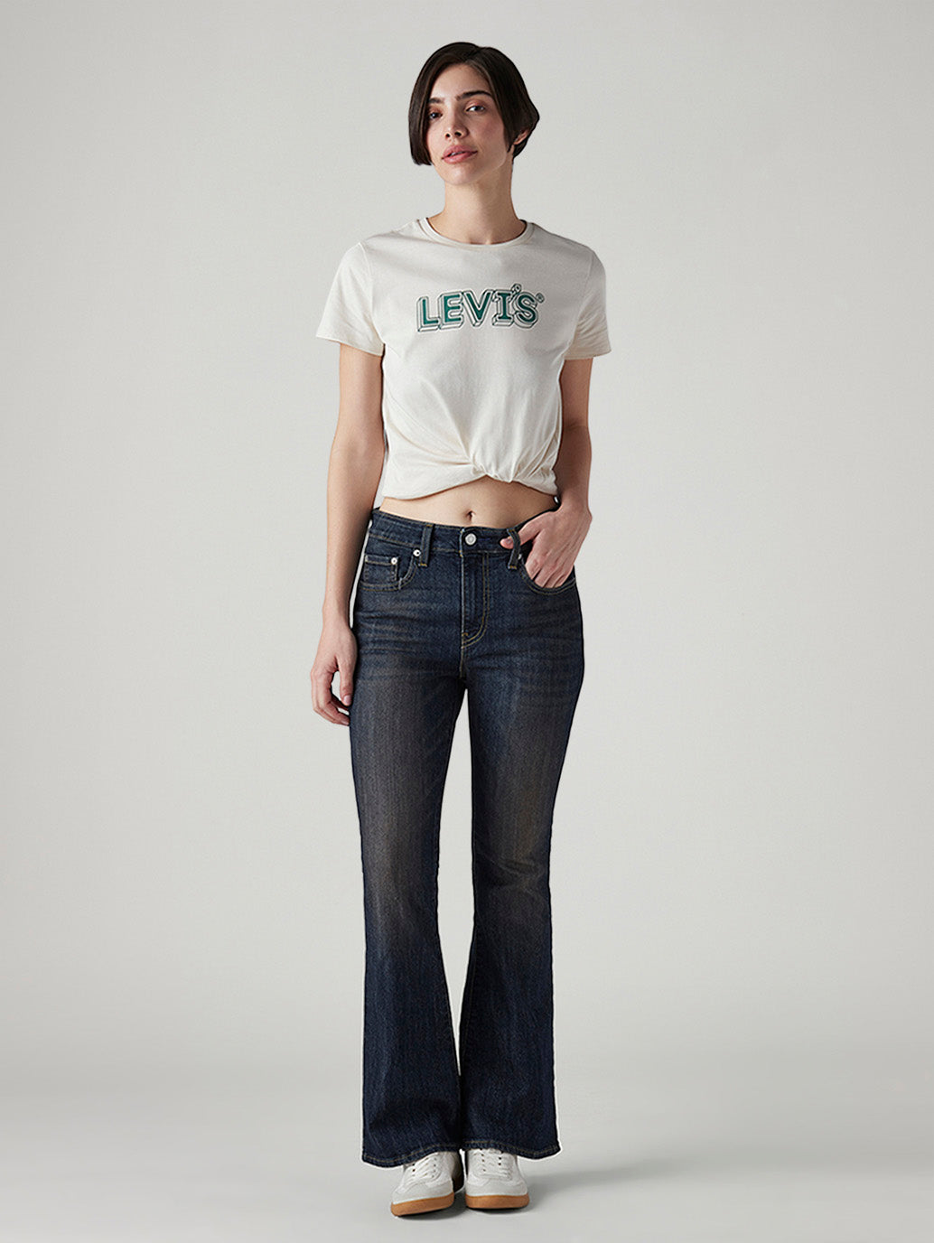 Women's 726 Dark Blue Flared Fit High Rise Tinted Jeans - Styleshot View