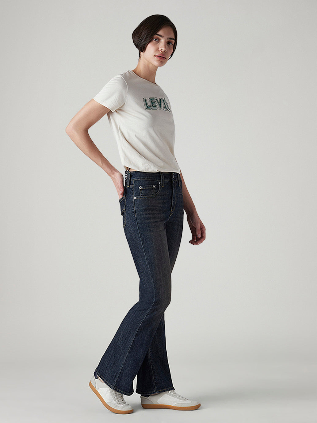 Women's 726 Dark Blue Flared Fit High Rise Tinted Jeans - Side View