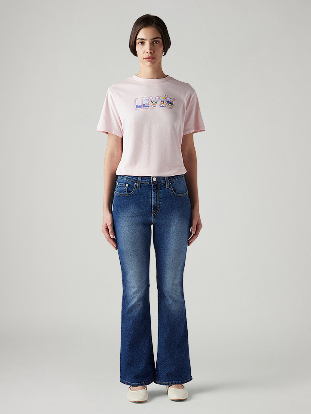 Women's 726 Blue Flared Fit High Rise Jeans - Front View