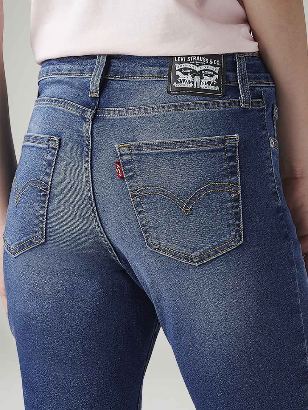 Women's 726 Blue Flared Fit High Rise Jeans - Detail View