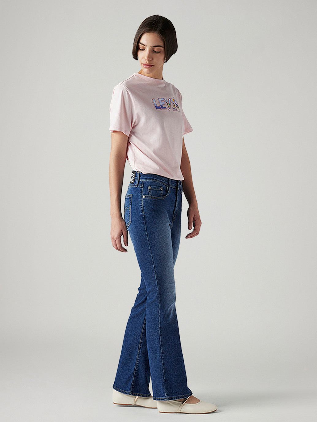 Women's 726 Blue Flared Fit High Rise Jeans - Side View