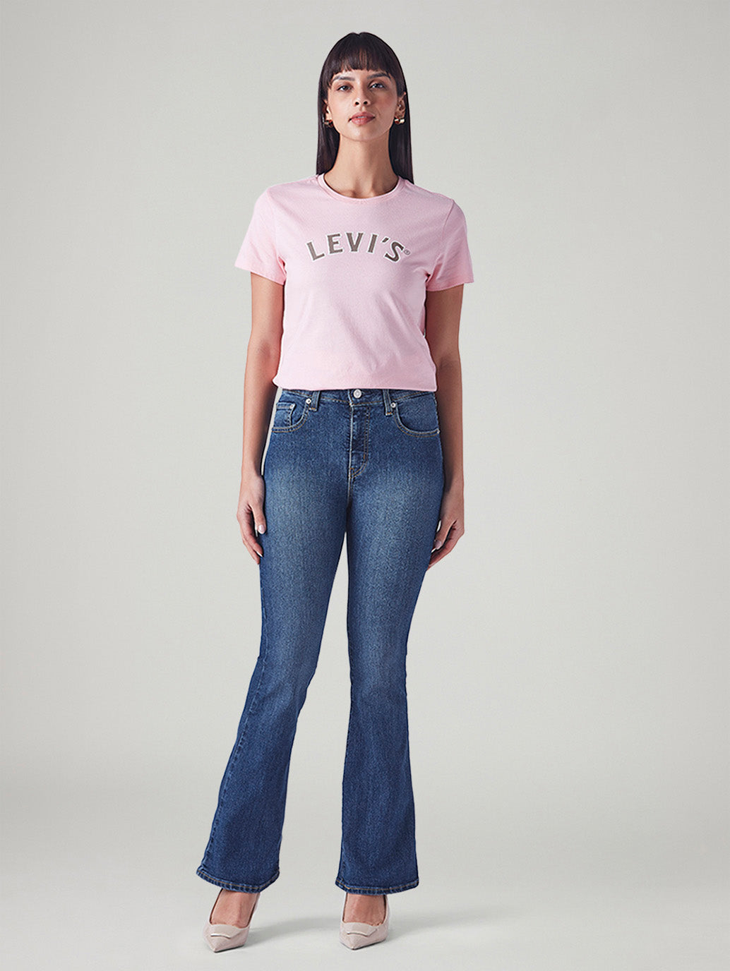 Women's 726 Blue Flared Fit High Rise Jeans - Front View