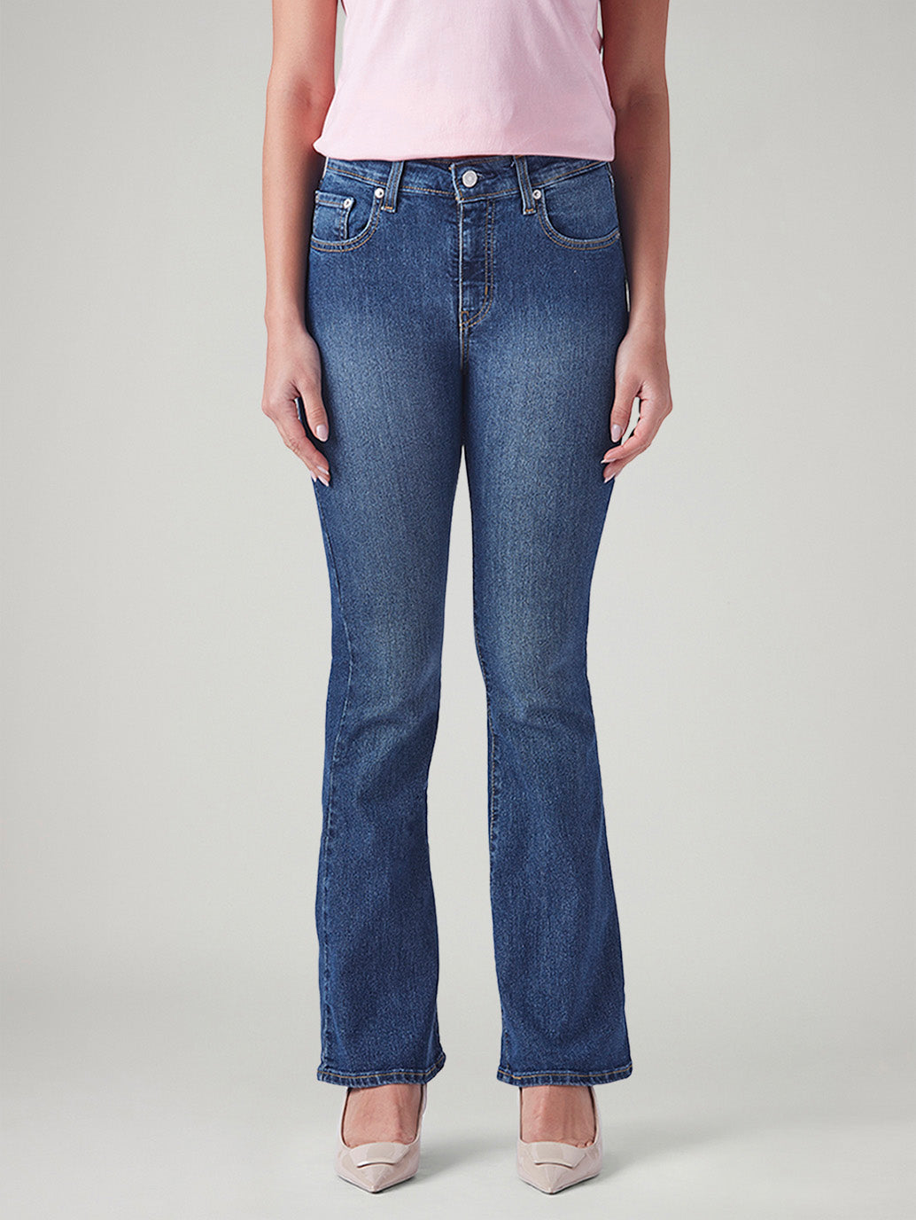 Women's 726 Blue Flared Fit High Rise Jeans - Front View