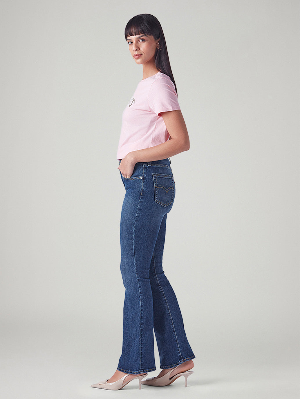 Women's 726 Blue Flared Fit High Rise Jeans - Side View
