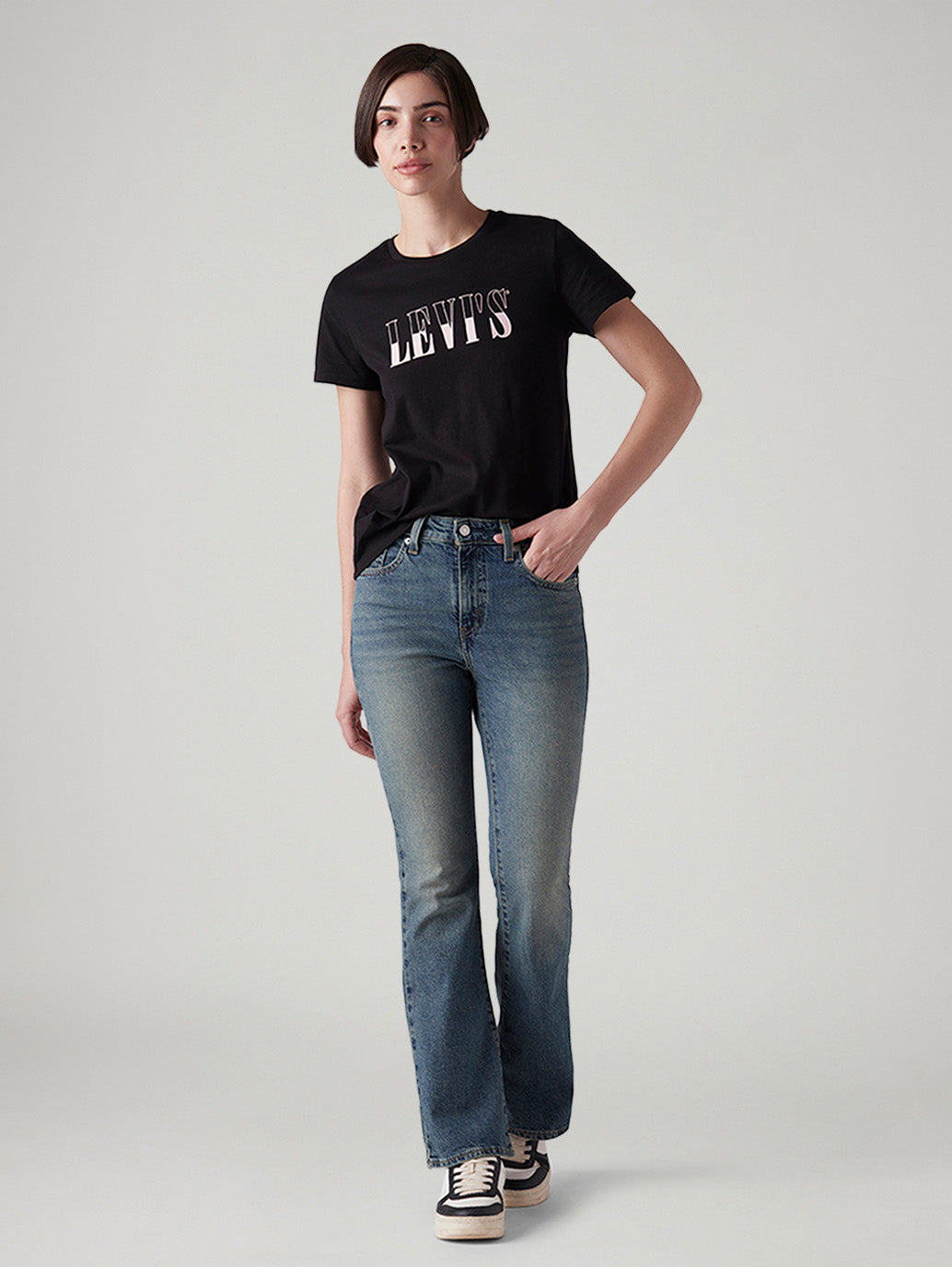 Women's 726 Med Indigo Flared Fit High Rise Tinted Jeans - Styleshot View