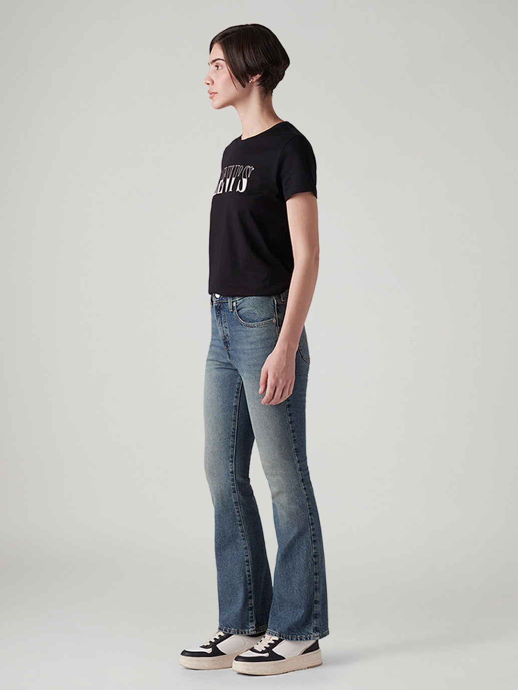 Women's 726 Med Indigo Flared Fit High Rise Tinted Jeans - Side View