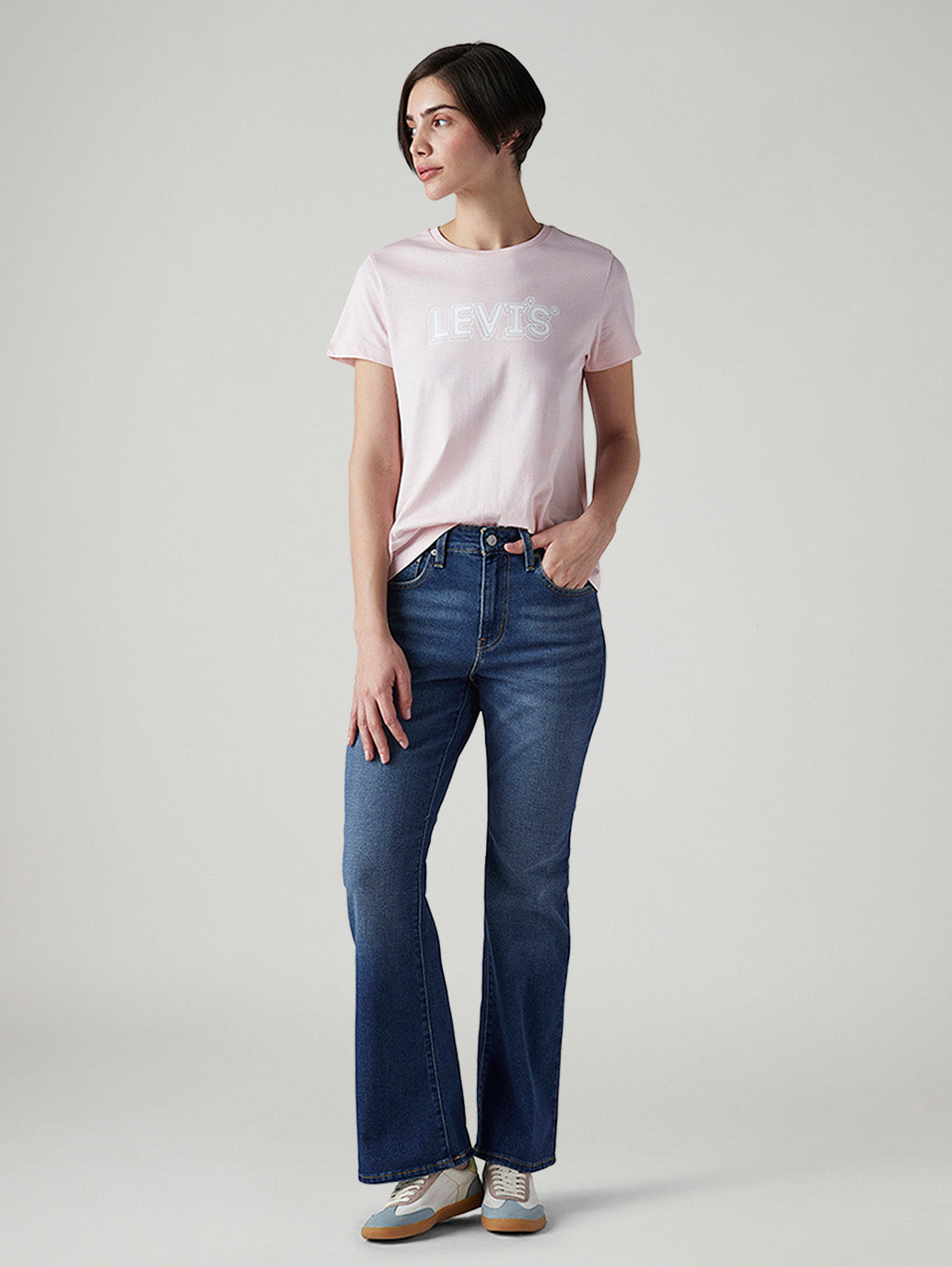 Women's 726 Blue Flared Fit High Rise Jeans - Styleshot View