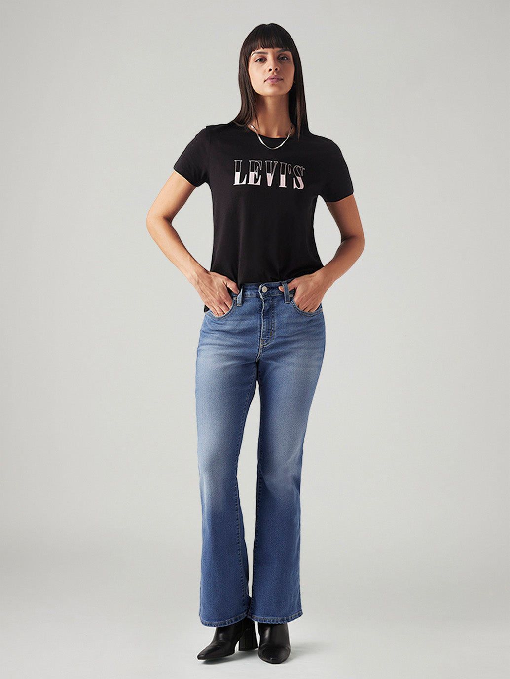 Women's 726 Blue Flared Fit High Rise Jeans - Styleshot View