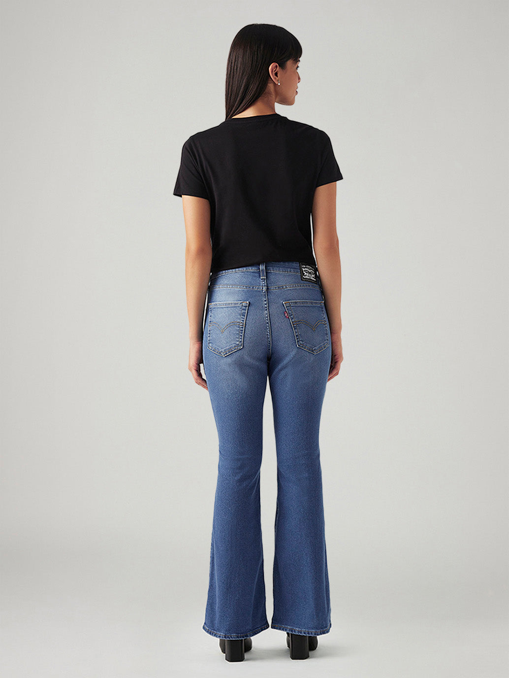 Women's 726 Blue Flared Fit High Rise Jeans - Back View