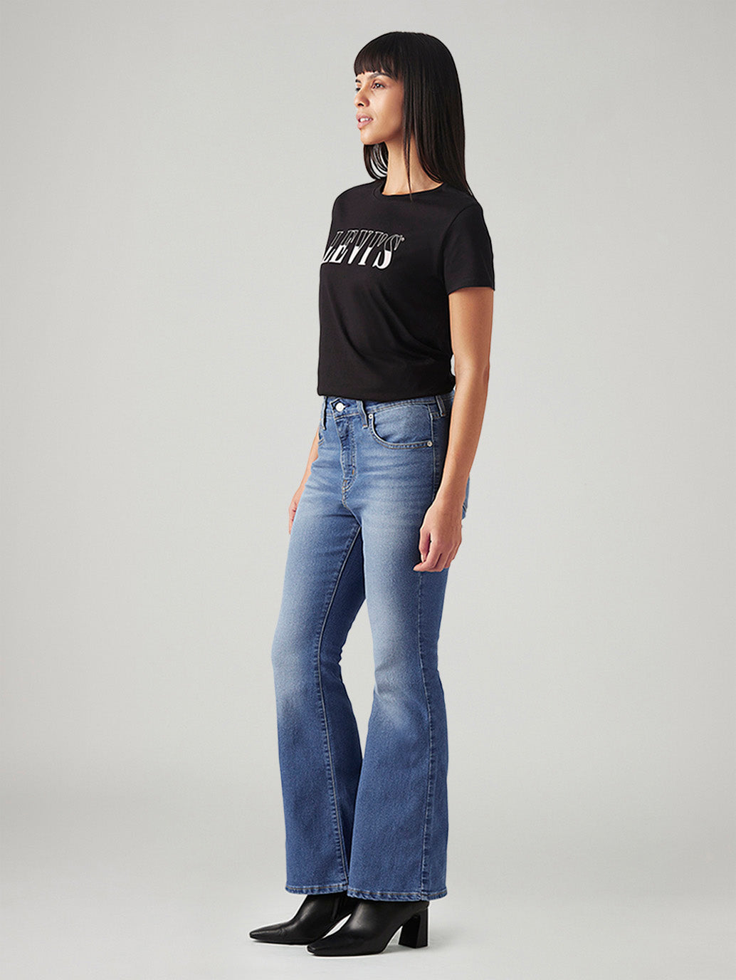 Women's 726 Blue Flared Fit High Rise Jeans - Side View