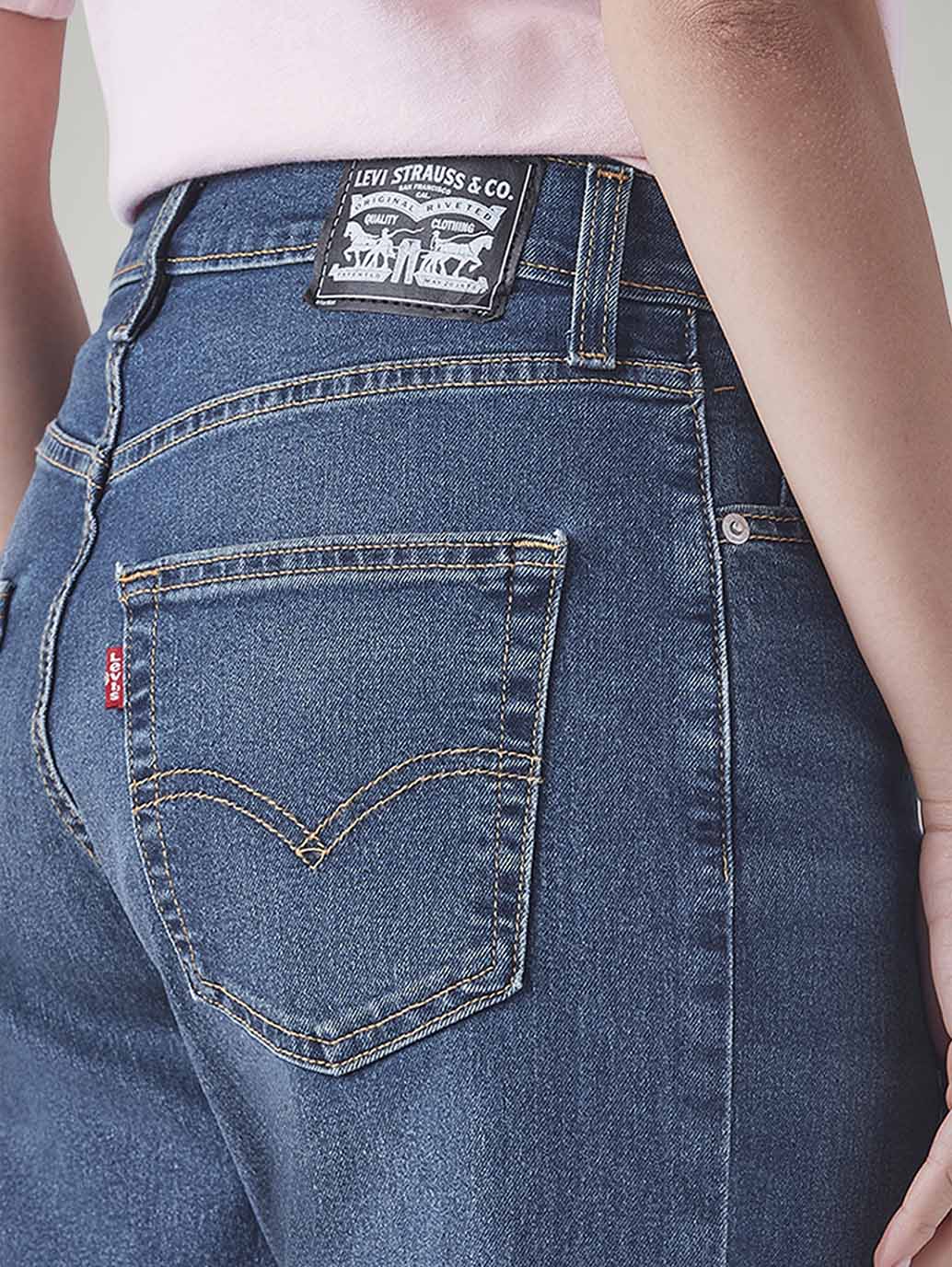 Women's 726 Blue Flared Fit High Rise Jeans - Detail View