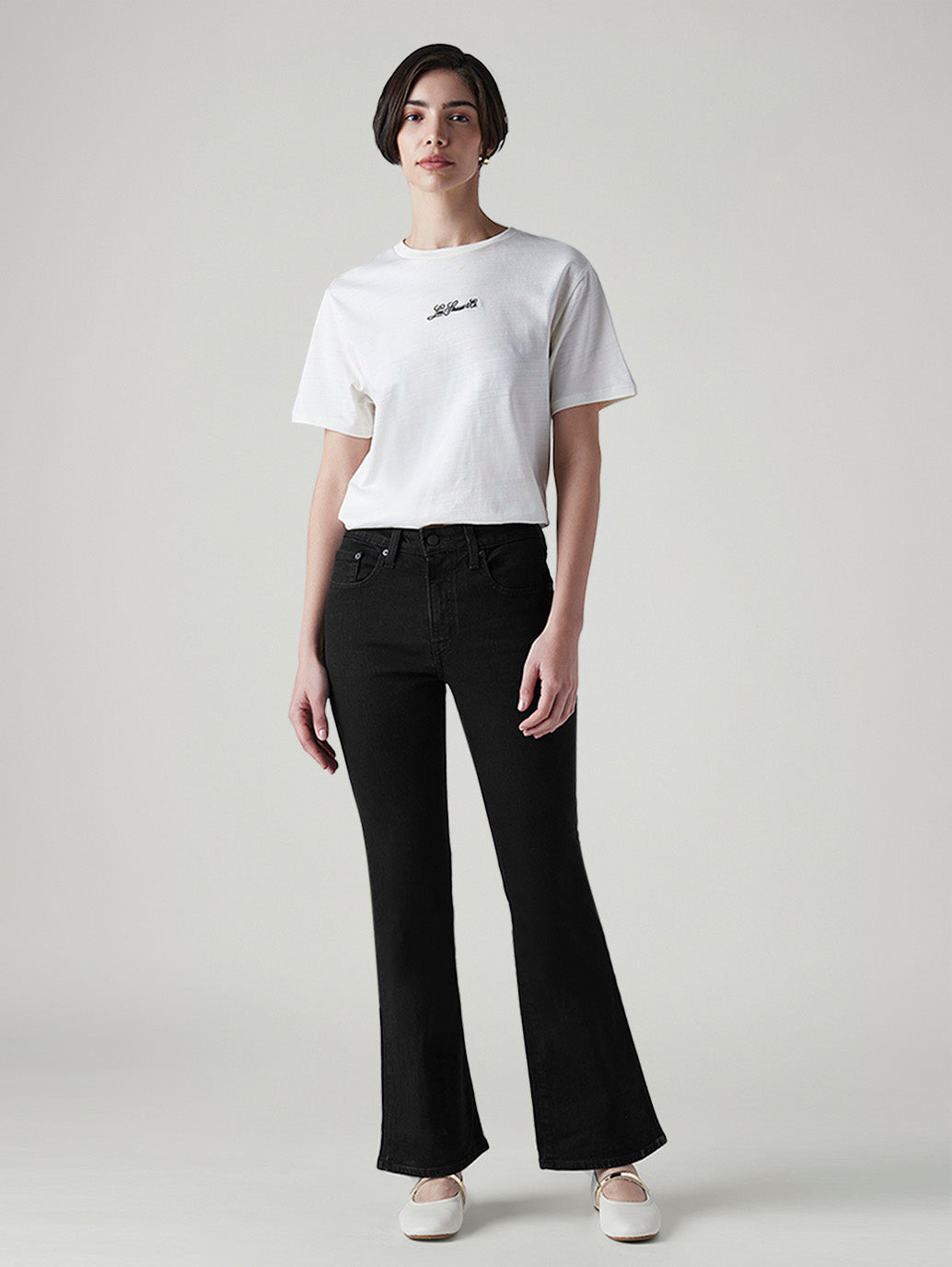 Women's 726 Black Flared Fit High Rise Jeans - Front View