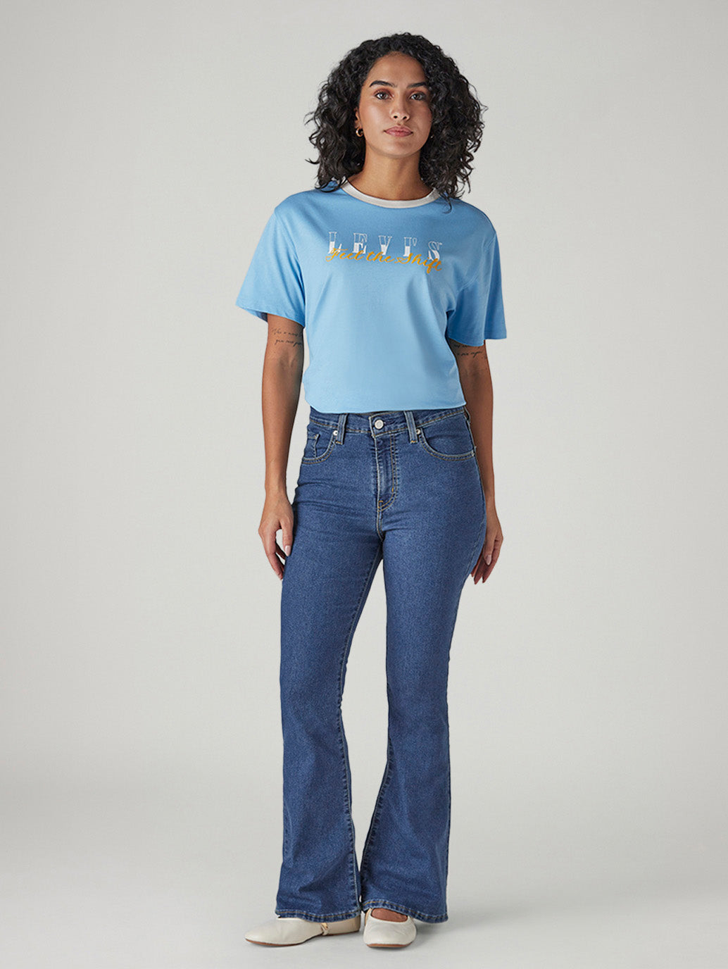 Women's 726 Blue Flared Fit High Rise Jeans - Front View