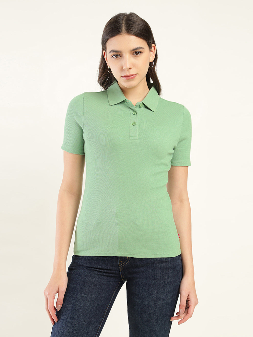 Women's Solid Slim Fit Polo T-Shirt - Front View