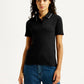 Women's Solid Black Slim Fit Polo Ribbed T-shirt - Styleshot View