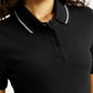 Women's Solid Black Slim Fit Polo Ribbed T-shirt - Detail View