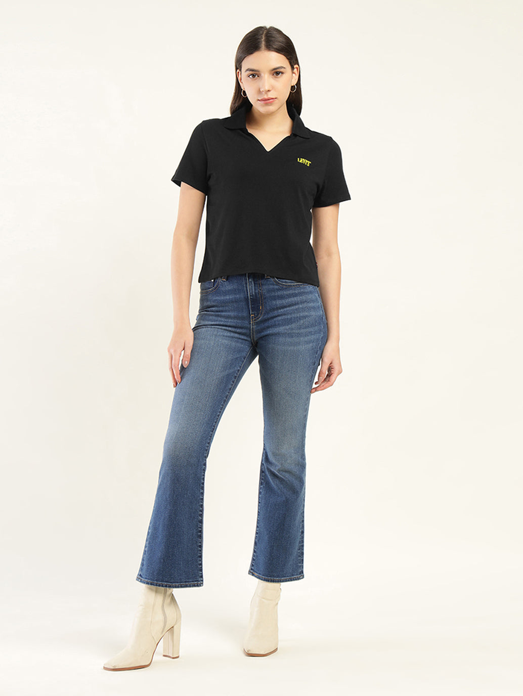 Women's Solid Polo T-Shirt - ModelFront View