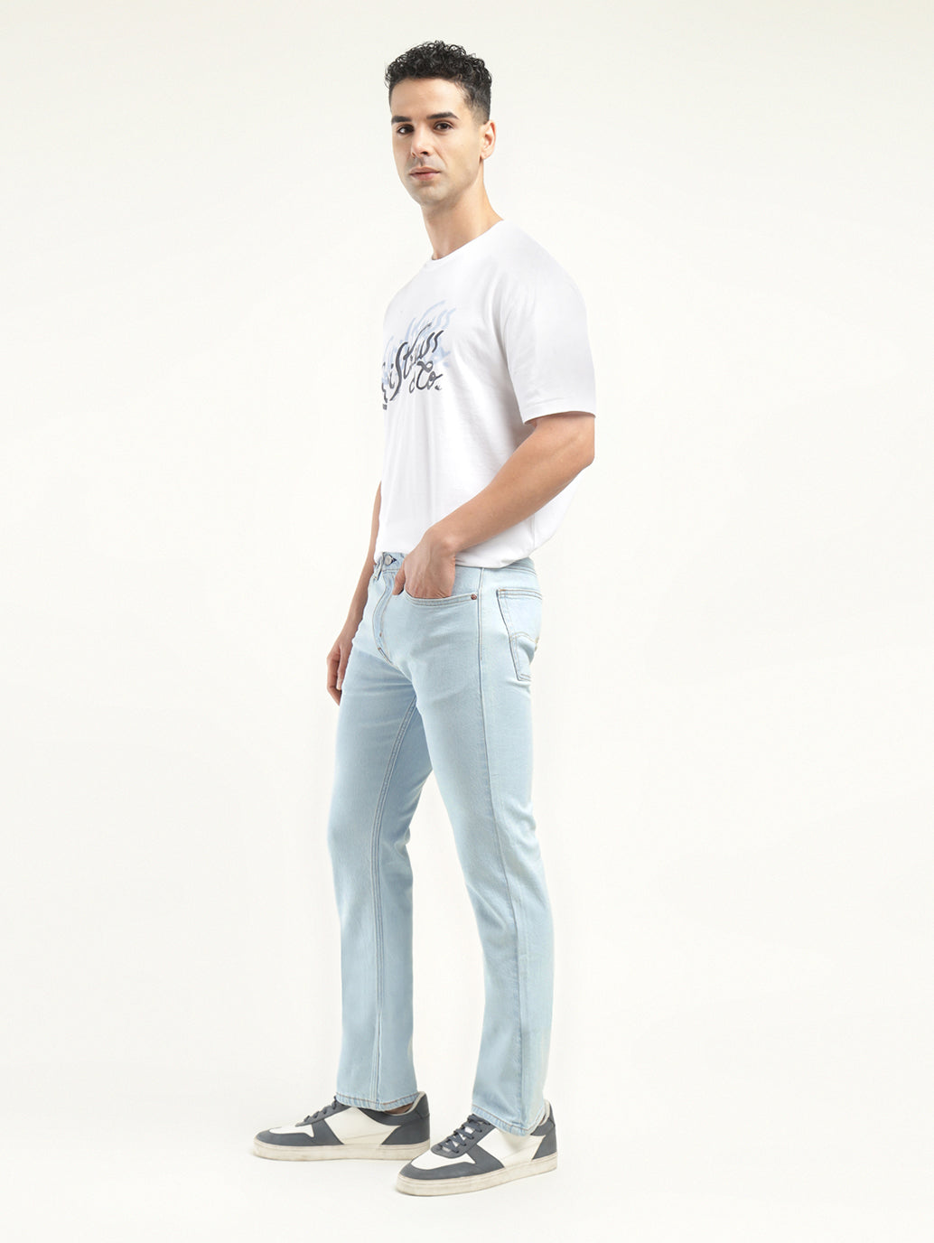 Men's 513 Light Indigo Slim Straight Fit Mid Rise Jeans - Side View