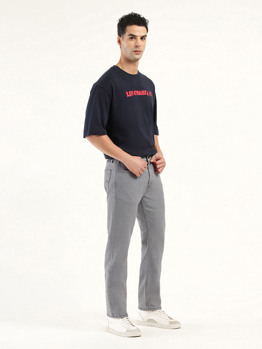 Men's 513 Grey Slim Straight Fit Mid Rise Jeans - Side View